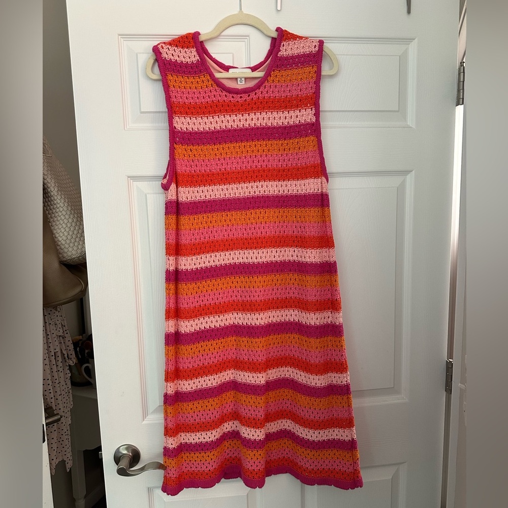 Free Assembly Orange & Pink Striped Crochet Dress Size XL NWOT